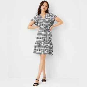 Ann Taylor Petite Dobby Flutter Sleeve Dress